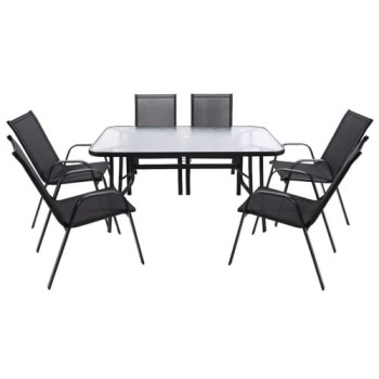 Zestaw Mebli Ogrodowych Bistro ( Stół + 6 Krzeseł ) - Czarny
