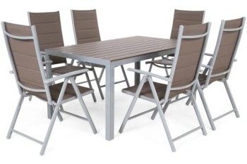 Zestaw Mebli Ogrodowych Luxury Beżowo-Srebrny (stół + 6 krzeseł)